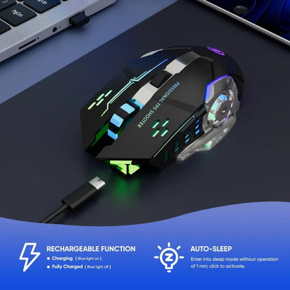Rechargeable Gaming Mouse 6 Button RGB Lights Mouse Wired And Wireless Rechargeable Gaming Mouse With 7 Breathing RGB