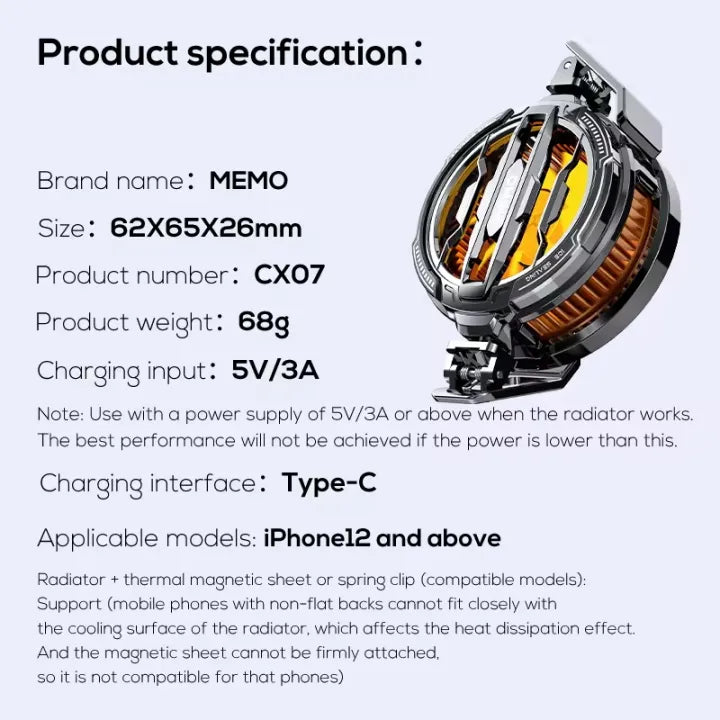 MEMO CX07 Magnetic Phone Radiator Phone Cooling Fan Case Cold Wind Handle Fan for PUBG Phone Cooler Phone Cooling Fan Case