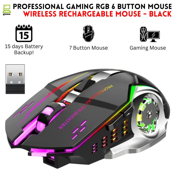 Rechargeable Gaming Mouse 6 Button RGB Lights Mouse Wired And Wireless Rechargeable Gaming Mouse With 7 Breathing RGB