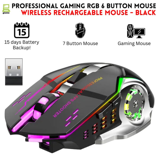 Rechargeable Gaming Mouse 6 Button RGB Lights Mouse Wired And Wireless Rechargeable Gaming Mouse With 7 Breathing RGB